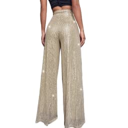 Women High Waist Sequin Sparkle Flared Pants Casual Loose Wide Leg Bell Bottom Trousers Glitter Bling Clubwear Party Shiny Pants