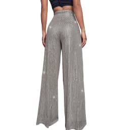 Women High Waist Sequin Sparkle Flared Pants Casual Loose Wide Leg Bell Bottom Trousers Glitter Bling Clubwear Party Shiny Pants