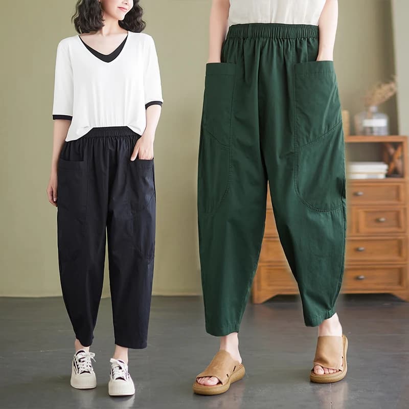 plus Size Cotton Harem Pants Women Summer Loose Slimming Nine Points Pure Color Casual Trousers Harajuku Sle Low Waist
