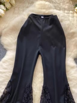 Women Streetwear Black Long Pants Spring Autumn High Waisted Lace Mesh Spliced Flared Pants Female Vintage Pants