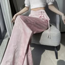 Summer Women Thin Jacquard Trousers Korean Ladies High Waist Wide Leg Pants 2025 Female Fashion Satin Straight-leg Pantalons