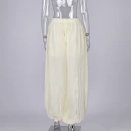 Linad Elegant Apricot Loose Pleated Bloomers Women 2026 Casual Elastic Waist Trousers Female Spring Fashion Sheer Long Pants