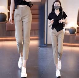 New 2026 Women's Ice Silk Straight Leg Pants Thin Casual Spring Summer High Waist Nine Points Suit Sle Qui Dry Commute Fa...