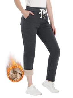 TACVASEN Sherpa Fleece Sweatpants Women's Thermal Warm Winter Trousers Elastic Waist Drawstring Yoga Gym Jogger Female Pants