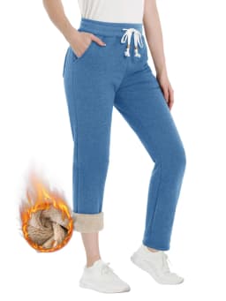 TACVASEN Sherpa Fleece Sweatpants Women's Thermal Warm Winter Trousers Elastic Waist Drawstring Yoga Gym Jogger Female Pants