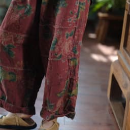 Johnature Women Vintage Print Floral Red Wide Leg Pants Elastic Waist Loose Cotton Trousers 2025 Autumn New Chinese Style Pants