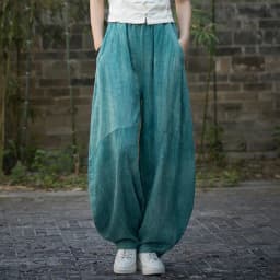 Johnature Women Vintage Ramie Bloomers Pants Elastic Waist Tie-dye 2025 Summer New Pockets Trousers Casual Loose Women Pants