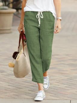Cotton Linen Trousers for Women Solid Color Elastic Waist Casual Pants Drawstring Loose Autumn New Pants for Female