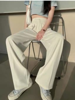 Wide Office Trousers for Women 2023 High Waist White Straight Stacked Pants with Pockets Double-button Classic Women's Trousers