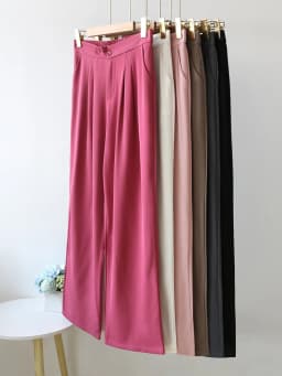 Wide Office Trousers for Women 2023 High Waist White Straight Stacked Pants with Pockets Double-button Classic Women's Trousers