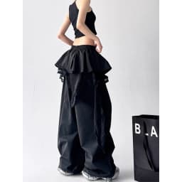 MEXZT Y2K Black Cargo Pants Women Streetwear Lace Patchwork White Wide Leg Pants Summer Gyaru Harajuku Korean Baggy Trousers New