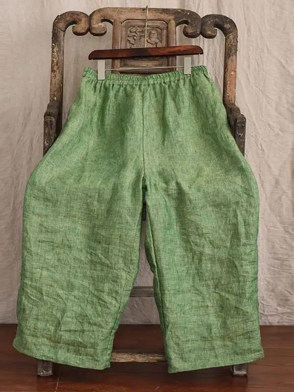 Artistic High-End Hemp Wide Leg Pants Women's Thin Casual Harlan Loose Cotton Linen Nine Point Pants Comfortable Straight Cut