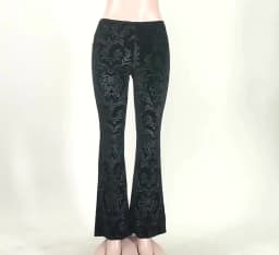 Goth Dark Vintage Floral Scratched Mall Gothic Pants Velvet High Waist Skinny Flare Trousers for Women Streetwear Cyber Y2K Pant