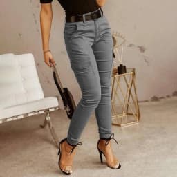 2026 New Woman Work Trousers Spring Autumn Casual Multi-Pocket Tight Foot Trousers Low-waist Button Solid Color Women's Leggings