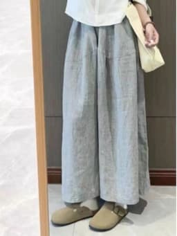 Grey Linen Casual Wide Leg Pants Women Summer New High Waist Slim Loose Trousers Skirt Straight Drapey Nine Point Skirt Pants