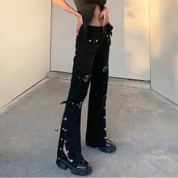 Women'S Fashion Punk Straight Streetwear Long Casual Pants Goth Baggy Wide Cargo Trousers Soild-Color Elegant Slacks Ropa Mujer