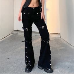 Women'S Fashion Punk Straight Streetwear Long Casual Pants Goth Baggy Wide Cargo Trousers Soild-Color Elegant Slacks Ropa Mujer