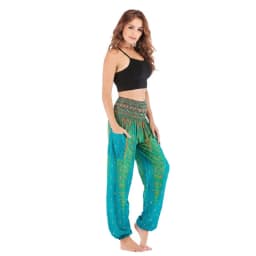 Women Casual Thai Harem Pants Baggy Boho Loose Printed Summer Beach Workout Pants Female Wide Leg High Waist Lantern Trousers