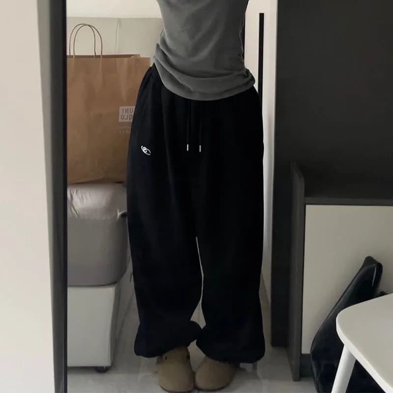 Women Oversize Gray Sweatpants Y2K Harajuku Baggy Wide Leg Joggers Trousers Female Aesthetic Vintage Embroidery Sports Pants