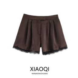 Spring Summer 2026 New Casual Lace Trim Satin Shorts Women's Versatile mid Waist All Match Short Pants Elegant Fashionable