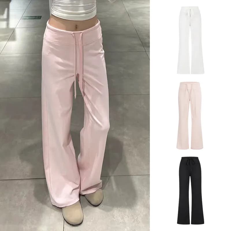 MosesQueen Pink Straight Leg Casual Sports Pants Women Summer Drapey Slimming Thin Wide Leg Long Trousers Sporty Style