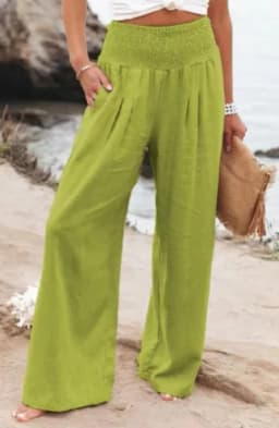 Women's casual pants with drawstring, mid waist, beach wide leg, spring and summer, European and American pants