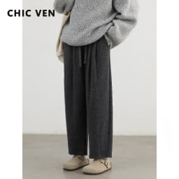 CHIC VEN Women Pant Solid Pleated Loose New High Waist Casual Female Wide Leg Trousers Woman Clothing Autumn Winter 2024