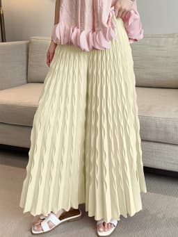 LANMREM Pleated New Elastic Waist Women's Wide Leg Pants Chic Elegant Design Handmade Pleated Stretch Loose Long Pants 2DB3646