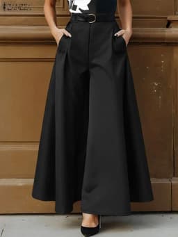 ZANZEA Stylish Women's Wide Leg Pants Elegant High Waist Loose Solid Color Trousers 2025 Autumn Commuting Streetwear S-3XL