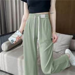 Slim Fit Ice Silk Wide Leg Pants Women's Summer Thin Casual High Waist Drapey Loose Slimming Straight Long Trousers