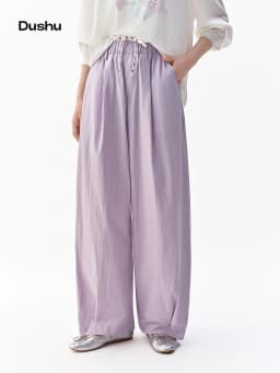 DUSHU 2026 Fall New Arrival Women‘s Polka Dot Barrel Leg Pants, High Waist Turned-Down Waistband Trousers for Casual Chic Style