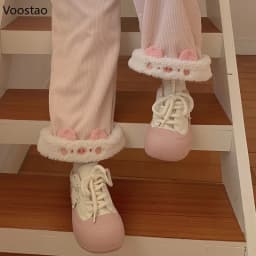 Autumn Winter Japanese Sweet Lolita Kawaii High Waist Corduroy Pants Warm Wide Leg Pants Y2k Cartoon Casual Loose Cute Trousers