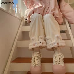 Autumn Winter Japanese Sweet Lolita Kawaii High Waist Corduroy Pants Warm Wide Leg Pants Y2k Cartoon Casual Loose Cute Trousers