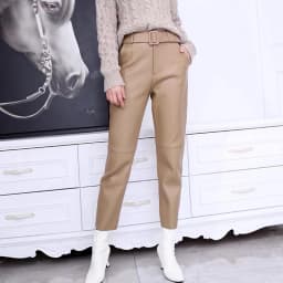 Trousers Women 2026 Korean Style Genuine Leather High Waist Pants Women Pencil Pants Ladies With Belt Office Ladies