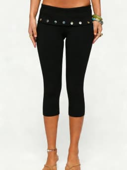 Women's Y2k Capri Pants Fold Over Waistband Low Rise Button Decor Slim Fit Stretch Yoga Leggings
