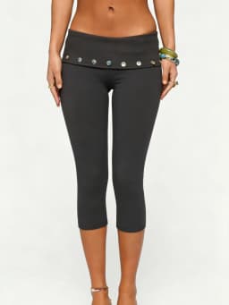 Women's Y2k Capri Pants Fold Over Waistband Low Rise Button Decor Slim Fit Stretch Yoga Leggings