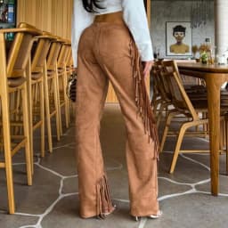 Vintage Solid Fringed Bell Bottom Pants Women Velevet Lace Up Front Tassel Flared Pants Holiday Clubwear Party Wide Leg Trousers