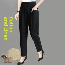 Summer Thin Cotton Harlan Pants Women's Casual Nine-Piece Loose Cabbage Pants Large Size High Waist Korean Style Fashion