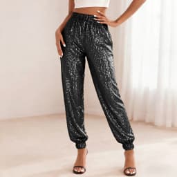 Sparkly Pants Women High Waist Glitter Sequins Pants Street Hip-Hop Casual Party Clubwear Festive Carnival Long Trousers