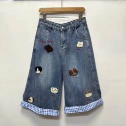 Women Denim Pant Jeans Vintage Wide Leg Long Pants High Waist Trousers Y2k Streetwear Elegant Splice Work Casual Loose Summer
