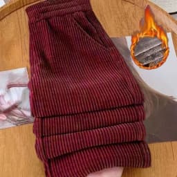 Autumn Winter Corduroy Wide Leg Pants Women's Fleece Lined Casual Thickened Loose Slimming plus Size Straight Leg Trousers