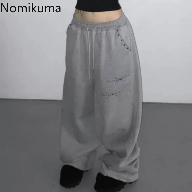Y2k Joggers for Women Korean Sweatpants Fashion Wide Leg Pants Pantalon Femme Drawstring Diamond Casual Streetwear BF Trousers