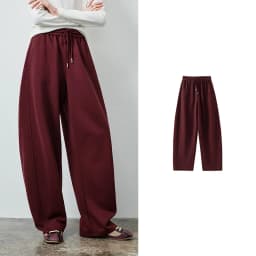 TOYOUTH Women's Soft Cotton Curved Leg Long Pants 2026 Fall New Arrival High Waist Drawstring Loose Wide Leg Pear Shape Friendly
