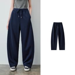 TOYOUTH Women's Soft Cotton Curved Leg Long Pants 2026 Fall New Arrival High Waist Drawstring Loose Wide Leg Pear Shape Friendly