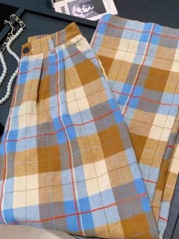 Vintage Fall Plaid Wide Leg Pants Women Casual Loose High Waist Retro Trousers American Pockets Lady High Quality Straight Pant