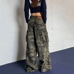 Y2K American Retro Camo Cargo Pants Female High Waist Oversized Pockets Wide Leg Pants Bf Hip Hop Streetwear Straight Trousers