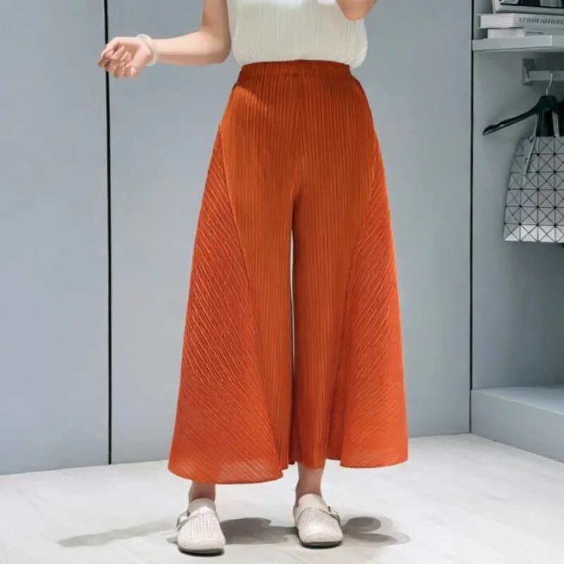 Pleated Pants Summer New Simple Casual Fashion Elastic Waist Versatile Banana Style Elastic Wide-Leg Pants for Women