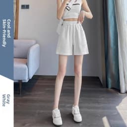 Grey Sports Shorts Women Summer Loose Casual Home Wide Leg High Waist Slimming Outdoor Cotton Three-quarter Length Running Pants
