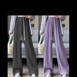 Autumn New Elastic Waist Drawstring Casual Straight Sporty Casual Wide Leg Pants Solid All-Match Basic Trousers Women Clothes
