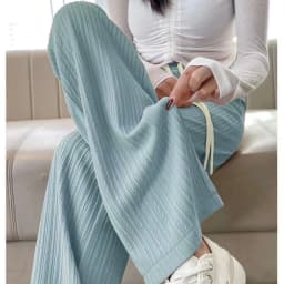 Autumn New Elastic Waist Drawstring Casual Straight Sporty Casual Wide Leg Pants Solid All-Match Basic Trousers Women Clothes